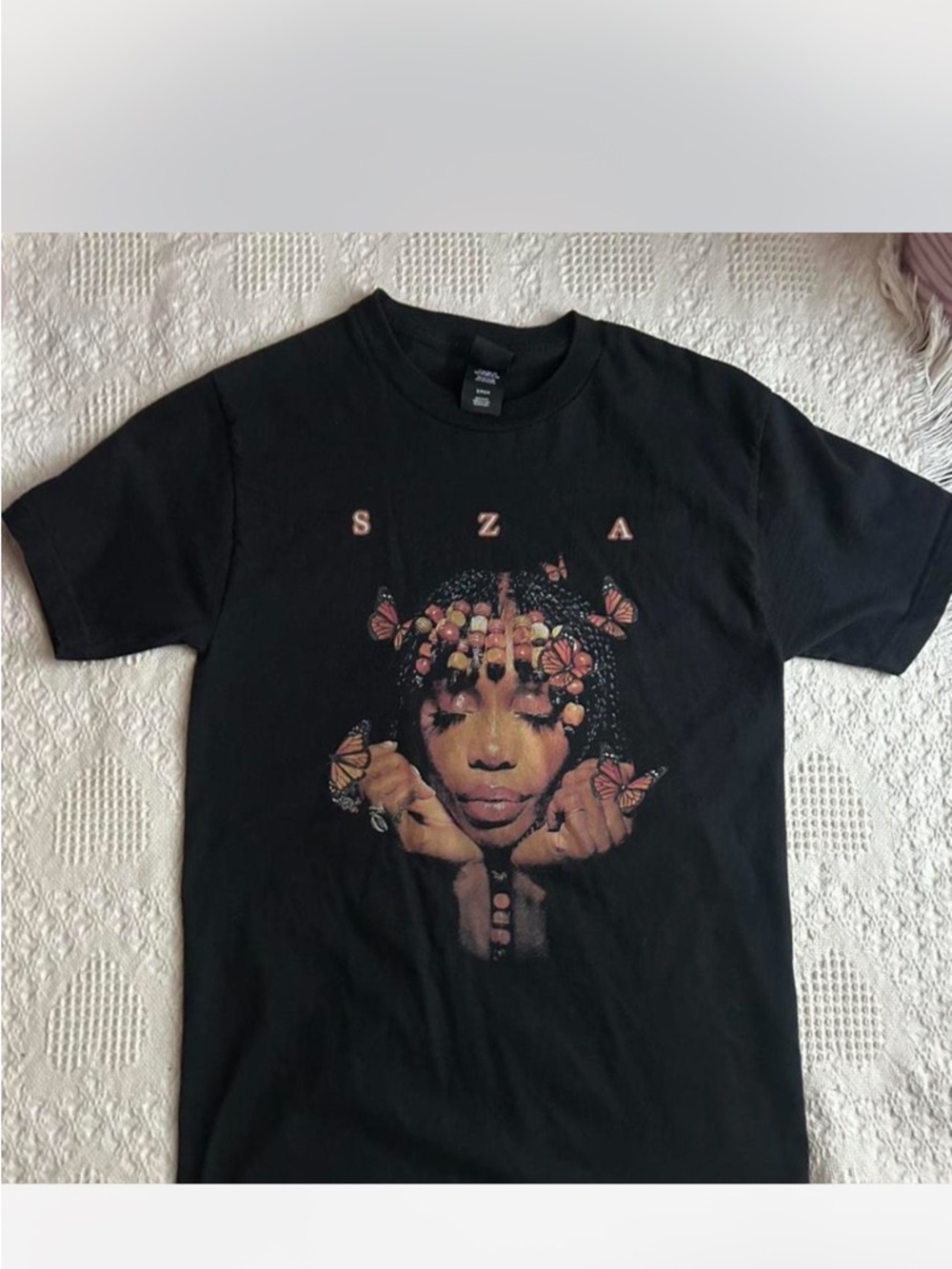 Black Graphic Short Sleeve Tee with Butterfly Portrait